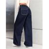 image:imageGORGLITTER Girls Baggy Jeans Y2k Wide Leg High Elastic Waisted Straight Leg Streetwear Denim Pants with PocketsDark Wash