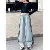 image:imageGORGLITTER Girls Baggy Sweatpants Y2k Bow Side Striped High Waist Wide Leg Sweat Pants Trousers with PocketsGrey