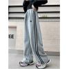 image:imageGORGLITTER Girls Baggy Sweatpants Y2k Bow Side Striped High Waist Wide Leg Sweat Pants Trousers with PocketsGrey