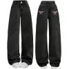 image:imageGORGLITTER Girls Baggy Wide Leg Jeans Bow Cute Elastic High Waisted Denim Pants Bottoms with PocketsBlack