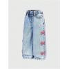 image:imageGORGLITTER Girls Baggy Wide Leg Jeans Bow Graphic Cute High Elastic Waisted Straight Leg Denim Pants with PocketsBlue Bow