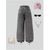 image:imageGORGLITTER Girls Baggy Wide Leg Jeans Butterfly Graphic Print Elastic High Waisted Denim Pants Bottoms Trousers with PocketsBlack