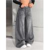 image:imageGORGLITTER Girls Baggy Wide Leg Jeans Cute Casual High Waist Long Denim Pants Bottoms Trousers with PocketsLight Grey