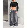 image:imageGORGLITTER Girls Baggy Wide Leg Jeans Cute Casual High Waist Long Denim Pants Bottoms Trousers with PocketsLight Grey