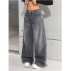 image:imageGORGLITTER Girls Baggy Wide Leg Jeans Cute Casual High Waist Long Denim Pants Bottoms Trousers with PocketsLight Grey