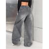 image:imageGORGLITTER Girls Baggy Wide Leg Jeans Cute Casual High Waist Long Denim Pants Bottoms Trousers with PocketsLight Grey