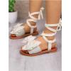 image:imageGORGLITTER Girls Bow Sandals Cute Beach Lace Up Open Toe Gladiator Sandals Kids Summer Vacation Slides ShoesBeige