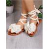 image:imageGORGLITTER Girls Bow Sandals Cute Beach Lace Up Open Toe Gladiator Sandals Kids Summer Vacation Slides ShoesBeige