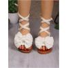 image:imageGORGLITTER Girls Bow Sandals Cute Beach Lace Up Open Toe Gladiator Sandals Kids Summer Vacation Slides ShoesBeige
