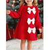 image:imageGORGLITTER Girls Bow Short Dress Cute Ruffle Long Sleeve Fall Casual Birthday Graduation Party Flowy Skater DressRed