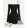 image:imageGORGLITTER Girls Bubble Dress Fall Y2K Off Shoulder Long Sleeve Ruched Party Birthday Graduation Prom Mini DressesBlack