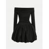 image:imageGORGLITTER Girls Bubble Dress Fall Y2K Off Shoulder Long Sleeve Ruched Party Birthday Graduation Prom Mini DressesBlack