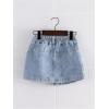 image:imageGORGLITTER Girls Button Front Jean Skirt Asymmetrical Hem Elastic High Waisted Summer Cute Denim Skort with ShortsMedium Wash