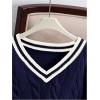 image:imageGORGLITTER Girls Cable Knit Sweater Striped Trim V Neck Long Sleeve Preppy PulloverDark Blue