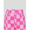 image:imageGORGLITTER Girls Checkered Jeans Wide Leg Elastic High Waist Baggy Denim Pants with Pockets StreetwearPink