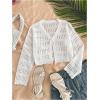 image:imageGORGLITTER Girls Crochet Cropped Cardigan Knit Tie Front Tops Cute Long Sleeve Bolero Shrug Lightweight Sweaters TrendyWhite