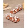 image:imageGORGLITTER Girls Cross Strappy Dress Sandals Open Toe Ankle Strap Cute Summer Flat SandalsBeige