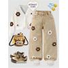 image:imageGORGLITTER Girls Cute Baggy Jeans Flower Applique Elastic Waist Wide Leg Denim Pants Trousers Y2k Aesthetic ClothesKhaki