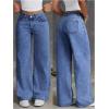 image:imageGORGLITTER Girls Cute Baggy Wide Leg Jeans Elastic High Waisted Denim Pants Bottoms with PocketsDark Blue Wash