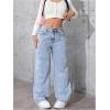 image:imageGORGLITTER Girls Cute Baggy Wide Leg Jeans Elastic High Waisted Denim Pants Bottoms with PocketsLight Wash