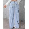 image:imageGORGLITTER Girls Cute Baggy Wide Leg Jeans Elastic High Waisted Denim Pants Bottoms with PocketsLight Wash