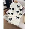 image:imageGORGLITTER Girls Cute Bow Print Sweater Dress Long Sleeve Crew Neck Fall Short DressesApricot