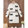 image:imageGORGLITTER Girls Cute Bow Print Sweater Dress Long Sleeve Crew Neck Fall Short DressesApricot
