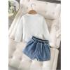 image:imageGORGLITTER Girls Cute Clothing Sets 2 Piece Beaded Bow T Shirt and Denim Skorts Fall OutfitsWhite