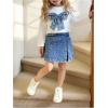 image:imageGORGLITTER Girls Cute Clothing Sets 2 Piece Beaded Bow T Shirt and Denim Skorts Fall OutfitsWhite