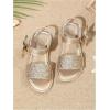 image:imageGORGLITTER Girls Cute Flat Sandals Bow Sparkly Metallic Sequin Ankle Strap Dress Summer Wedding Beach 2026 ShoesGold