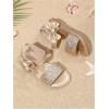 image:imageGORGLITTER Girls Cute Flat Sandals Bow Sparkly Metallic Sequin Ankle Strap Dress Summer Wedding Beach 2026 ShoesGold