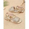 image:imageGORGLITTER Girls Cute Flat Sandals Bow Sparkly Metallic Sequin Ankle Strap Dress Summer Wedding Beach 2026 ShoesGold