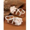 image:imageGORGLITTER Girls Cute Flat Sandals Dress 3D Flower Open Toe Ankle Strap Slip on Vacation Dressy 2026 Slides ShoesBeige
