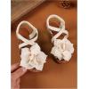 image:imageGORGLITTER Girls Cute Flat Sandals Dress 3D Flower Open Toe Ankle Strap Slip on Vacation Dressy 2026 Slides ShoesBeige