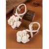 image:imageGORGLITTER Girls Cute Flat Sandals Dress 3D Flower Open Toe Ankle Strap Slip on Vacation Dressy 2026 Slides ShoesBeige