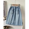 image:imageGORGLITTER Girls Denim Skirt Elastic High Waist Midi A Line Skirts with Pockets Cute Preppy ClothesMedium Wash
