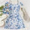 image:imageGORGLITTER Girls Dress Summer Cute Vacation Floral Mini Dresses Sleeveless Backless Mesh Ruched Graduation SundressesBlue