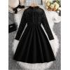 image:imageGORGLITTER Girls Dresses Y2K Mesh Mock Neck Long Sleeve Leather Birthday Cocktail Party Formal Prom Patchwork Midi DressBlack
