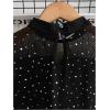 image:imageGORGLITTER Girls Dresses Y2K Mesh Mock Neck Long Sleeve Leather Birthday Cocktail Party Formal Prom Patchwork Midi DressBlack