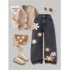 image:imageGORGLITTER Girls Floral Baggy Wide Leg Jeans Y2K Zipper Fly Washed Denim Pants with PocketsBlack