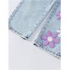 image:imageGORGLITTER Girls Floral Baggy Wide Leg Jeans Y2K Zipper Fly Washed Denim Pants with PocketsLight Blue