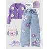 image:imageGORGLITTER Girls Floral Baggy Wide Leg Jeans Y2K Zipper Fly Washed Denim Pants with PocketsLight Blue