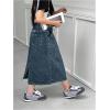 image:imageGORGLITTER Girls Jean Denim Skirt Cute Trendy Y2k Side Slit Elastic High Waisted A Line Midi Maxi Skirts with PocketDark Wash