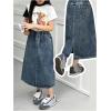 image:imageGORGLITTER Girls Jean Denim Skirt Cute Trendy Y2k Side Slit Elastic High Waisted A Line Midi Maxi Skirts with PocketDark Wash