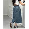 image:imageGORGLITTER Girls Jean Denim Skirt Cute Trendy Y2k Side Slit Elastic High Waisted A Line Midi Maxi Skirts with PocketDark Wash