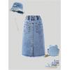 image:imageGORGLITTER Girls Jean Skirts Raw Trim Ripped Denim Midi Skirt Kids Asymmetrical Hem Long Skirts with PocketsMedium Wash