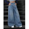 image:imageGORGLITTER Girls Jeans Wide Leg Elastic High Waisted Denim Baggy Pants with Pockets Streetwear Fall TrendyMedium Wash
