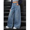 image:imageGORGLITTER Girls Jeans Wide Leg Elastic High Waisted Denim Baggy Pants with Pockets Streetwear Fall TrendyMedium Wash
