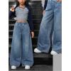 image:imageGORGLITTER Girls Jeans Wide Leg Elastic High Waisted Denim Baggy Pants with Pockets Streetwear Fall TrendyMedium Wash