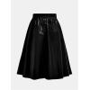 image:imageGORGLITTER Girls Maxi Skirts Cute Pu Leather High Waisted Ruffle Flared A Line Trendy Midi Skirts Going Out OutfitsBlack